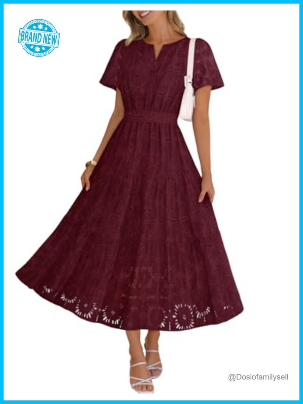 Women's Floral Eyelet Lace Maxi Dress Boho Beach Vacation